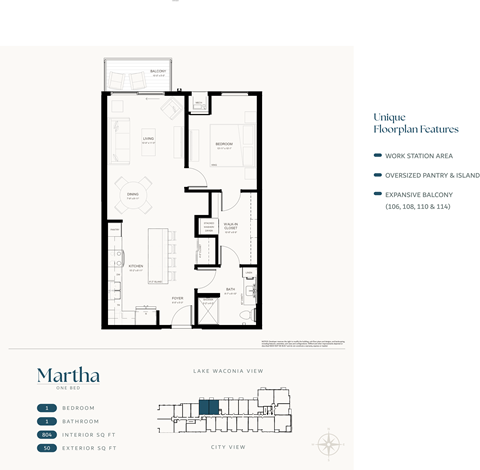 Floor plan for 1 bed, 1 bath, 804 sqft